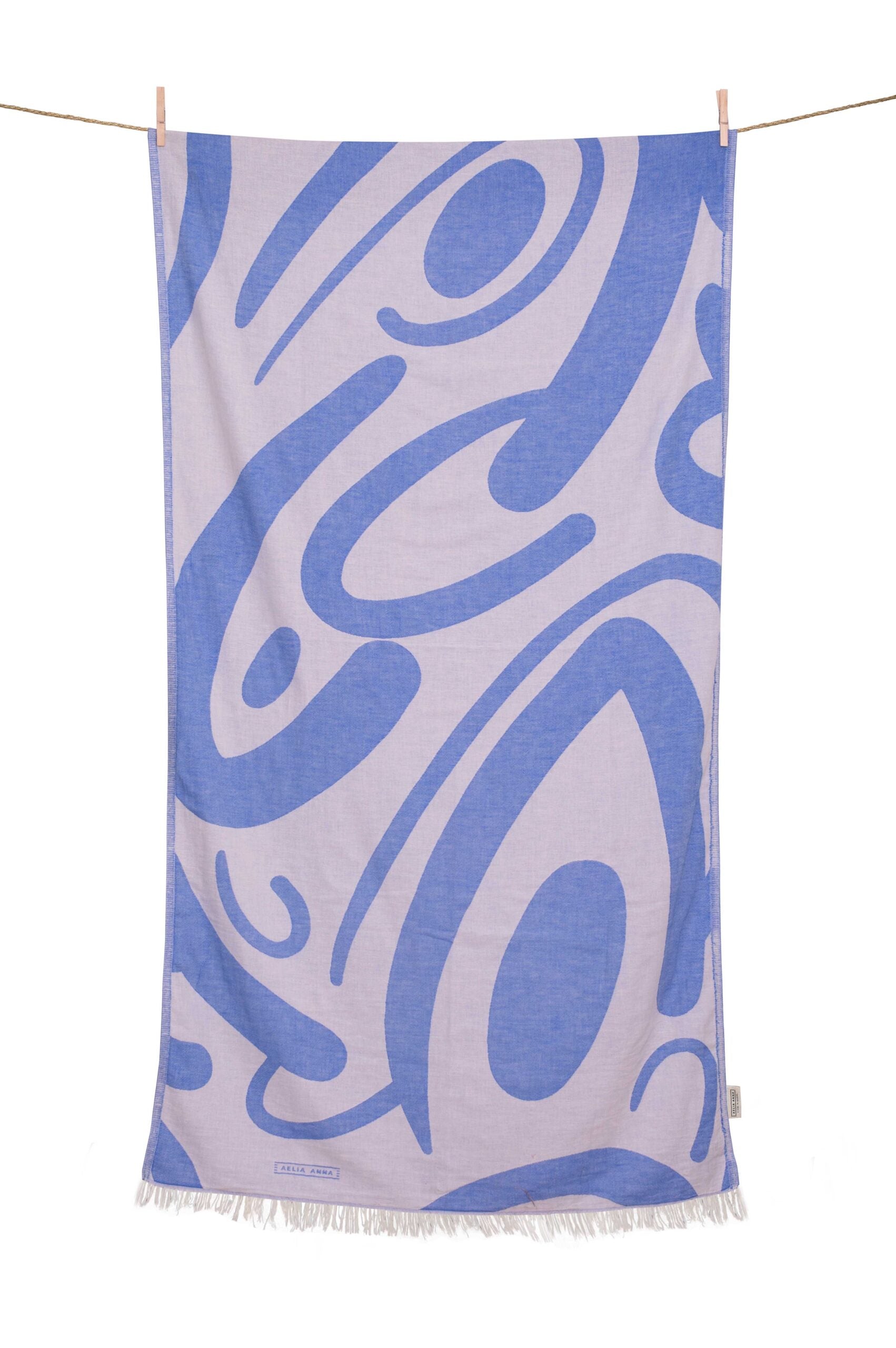 Beach Towel „Persefoni" Pearl Blue & Natural 90x180cm